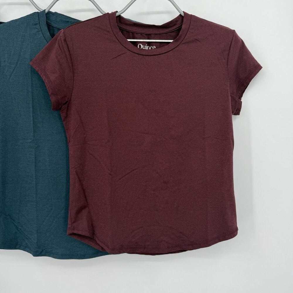 Quince Women's Flowknit Breeze Tee Size XS Heather Ocean Blue/Burgundy Lot of 3 - Picture 2 of 8